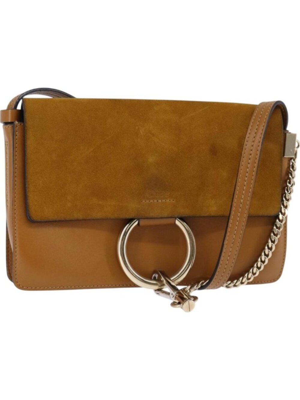 Chloe Fay Shoulder Bag Suede Leather Beige Gold